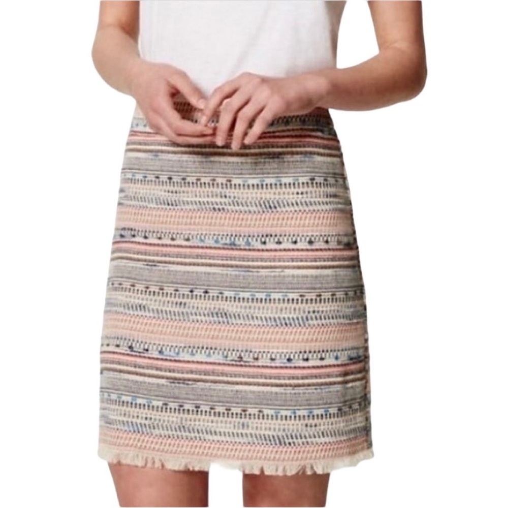 Loft Skirt Woven Tweed‎ Textured Fringe Mini Women’s Size 4 Cream Lined